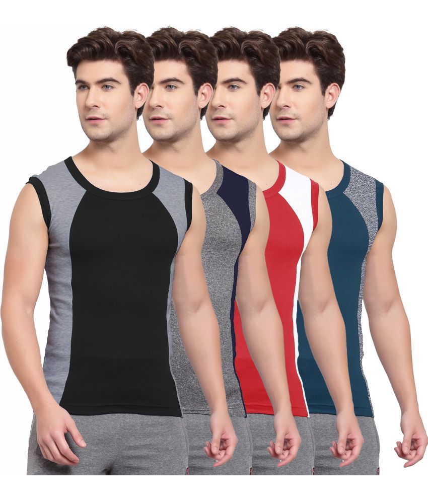     			SPORTO Multicolor Cotton Men's Vest ( Pack of 4 )