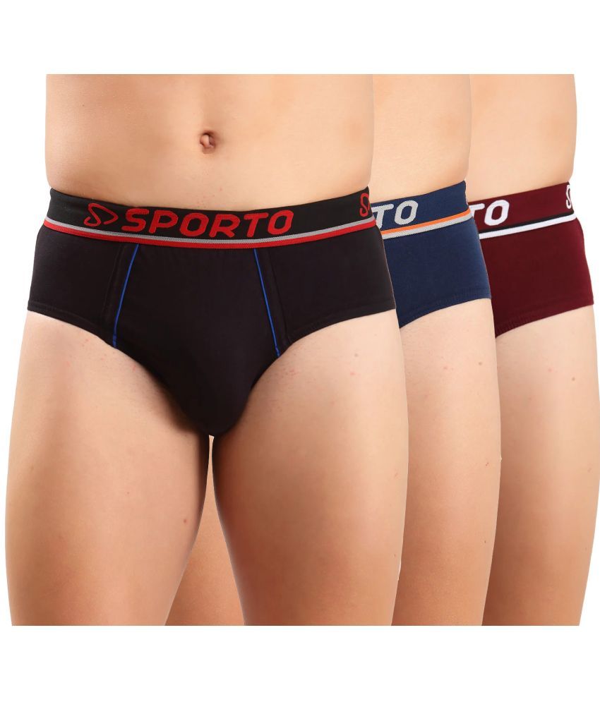     			SPORTO Multicolor Cotton Men's Briefs ( Pack of 3 )