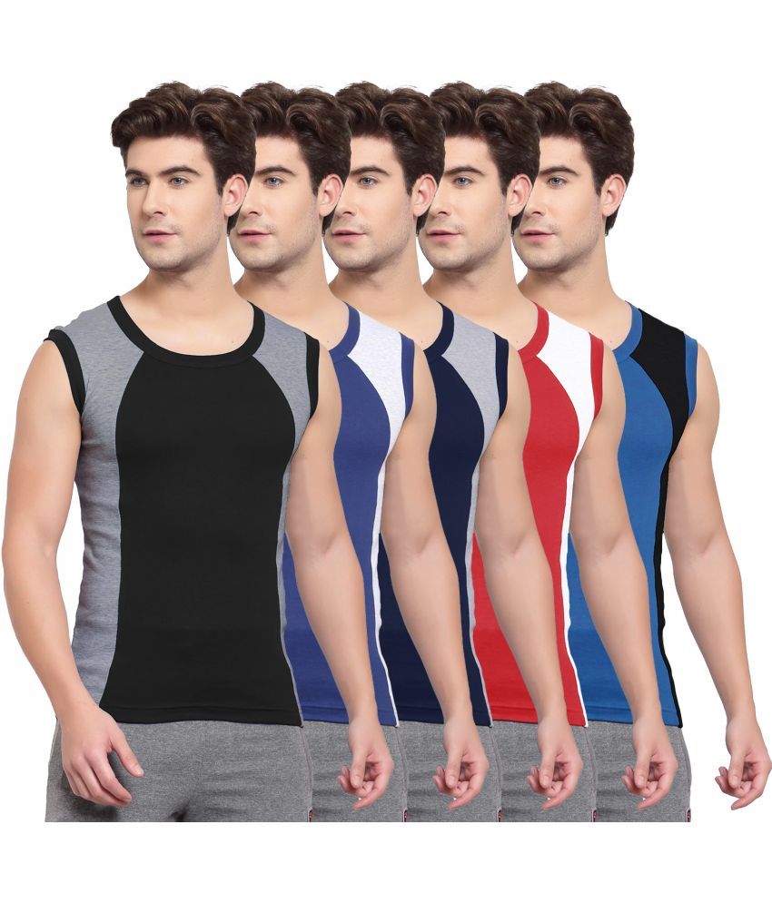     			SPORTO Multicolor Cotton Men's Vest ( Pack of 5 )