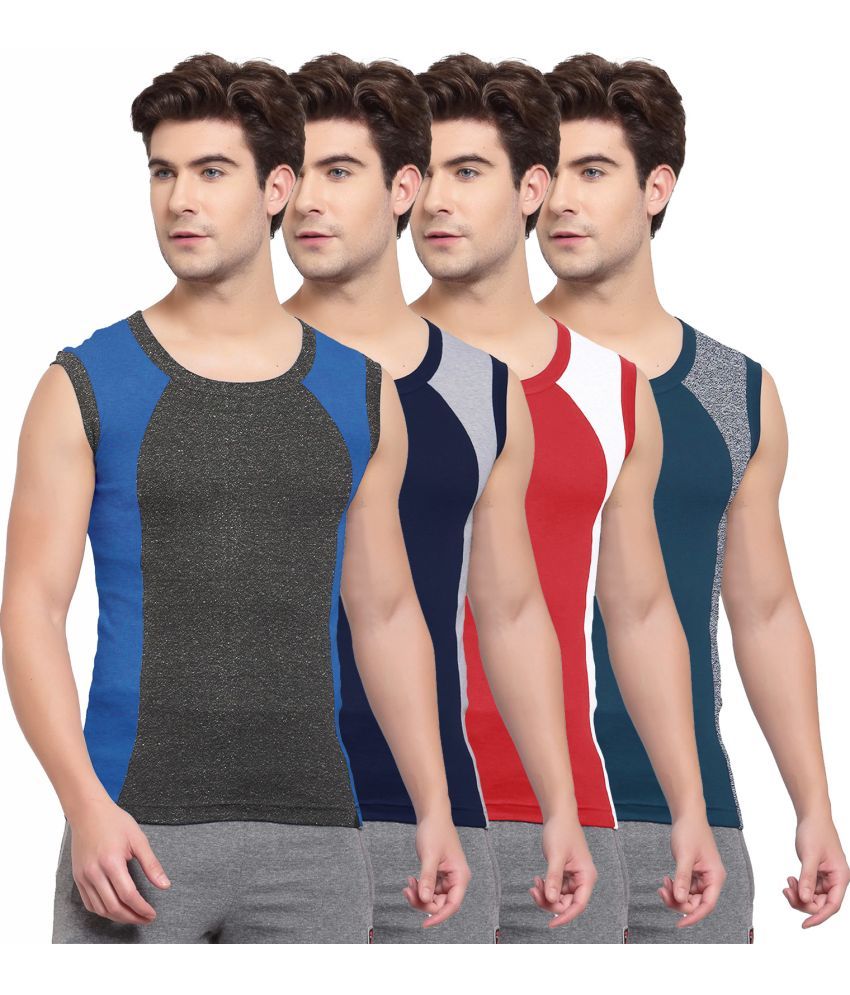     			SPORTO Multicolor Cotton Men's Vest ( Pack of 4 )