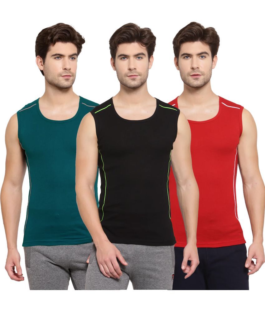     			SPORTO Multicolor Cotton Men's Vest ( Pack of 3 )