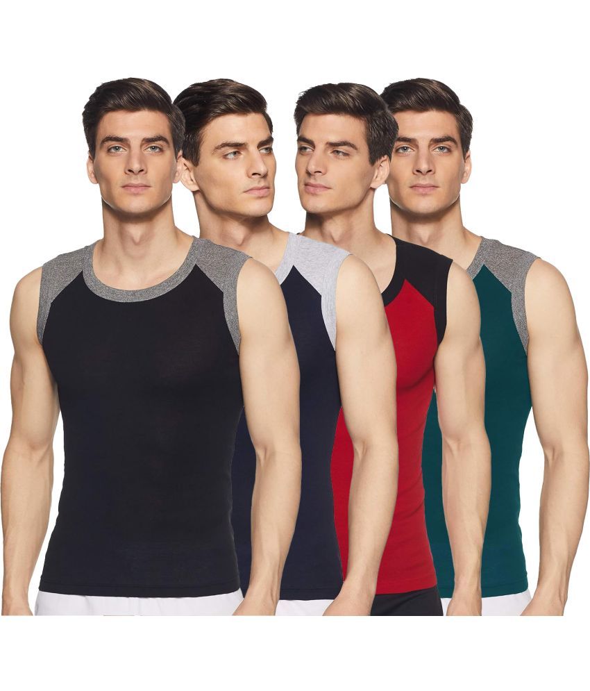     			SPORTO Multicolor Cotton Men's Vest ( Pack of 4 )