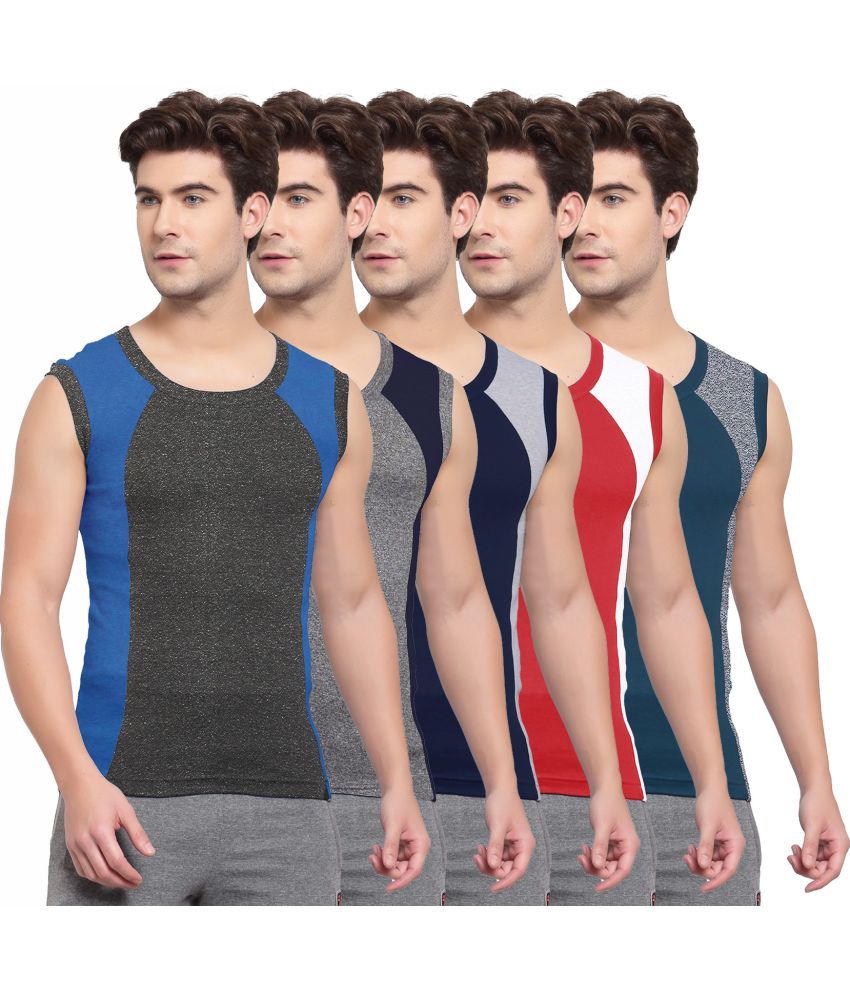     			SPORTO Multicolor Cotton Men's Vest ( Pack of 5 )