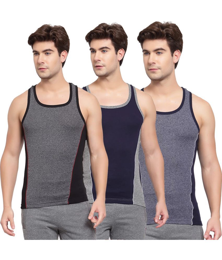     			SPORTO Multicolor Cotton Men's Vest ( Pack of 3 )