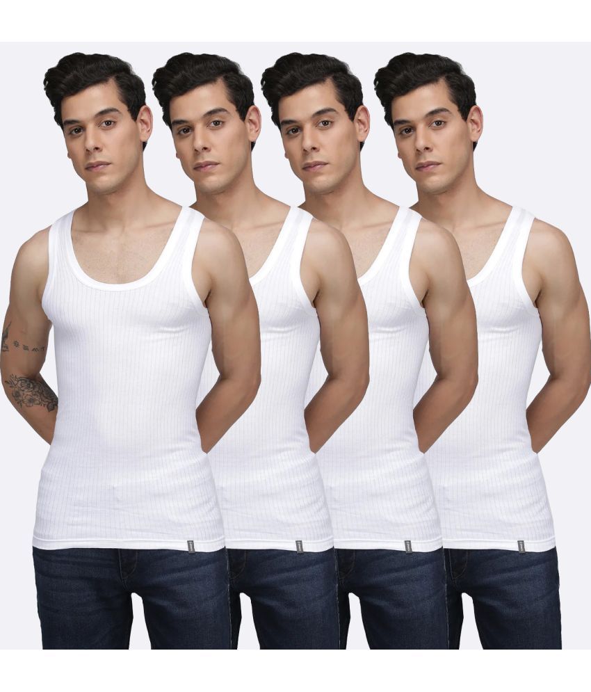     			SPORTO White Cotton Men's Vest ( Pack of 4 )