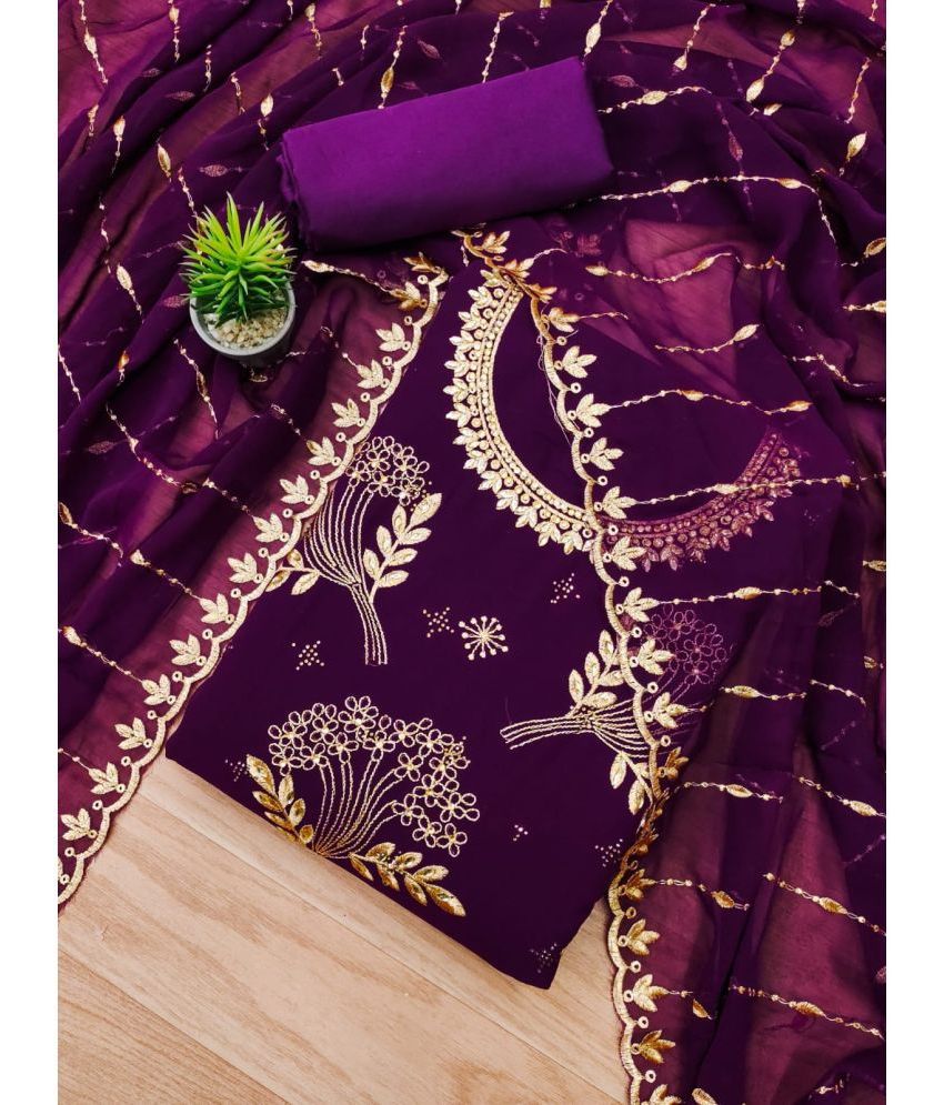     			ALSHOP Unstitched Georgette Embellished Dress Material - Purple ( Pack of 1 )