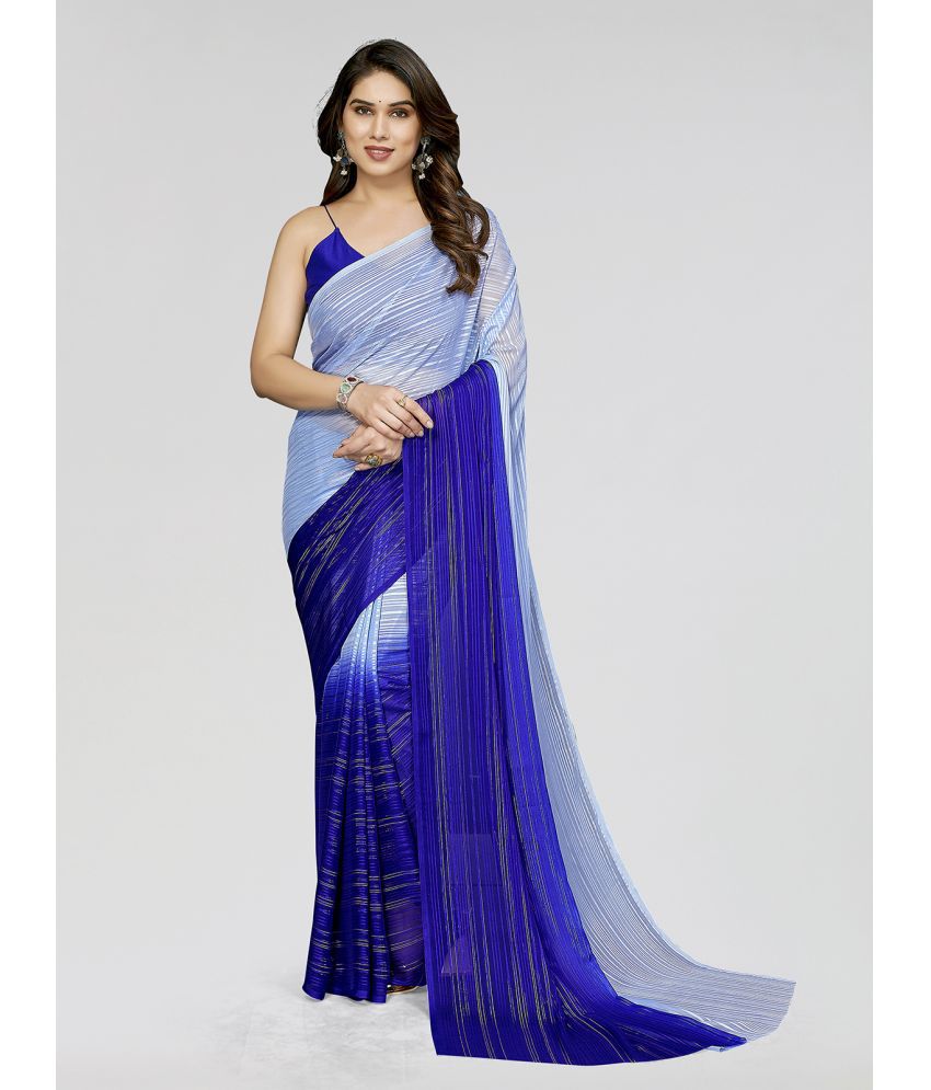     			ANAND SAREES Satin Striped Saree Without Blouse Piece - Light Blue ( Pack of 1 )