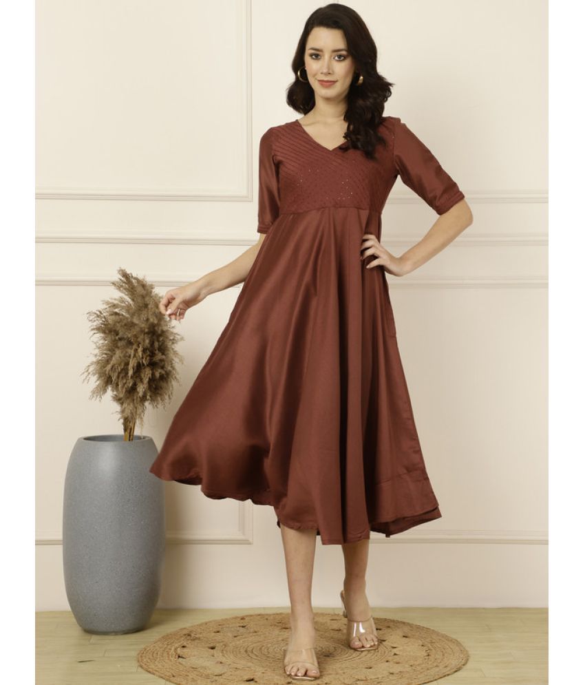     			Antaran Silk Blend Embellished Knee Length Women's Fit & Flare Dress - Brown ( Pack of 1 )