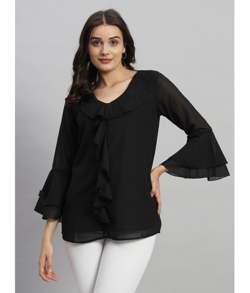     			Curvydrobe Black Georgette Women's Regular Top ( Pack of 1 )