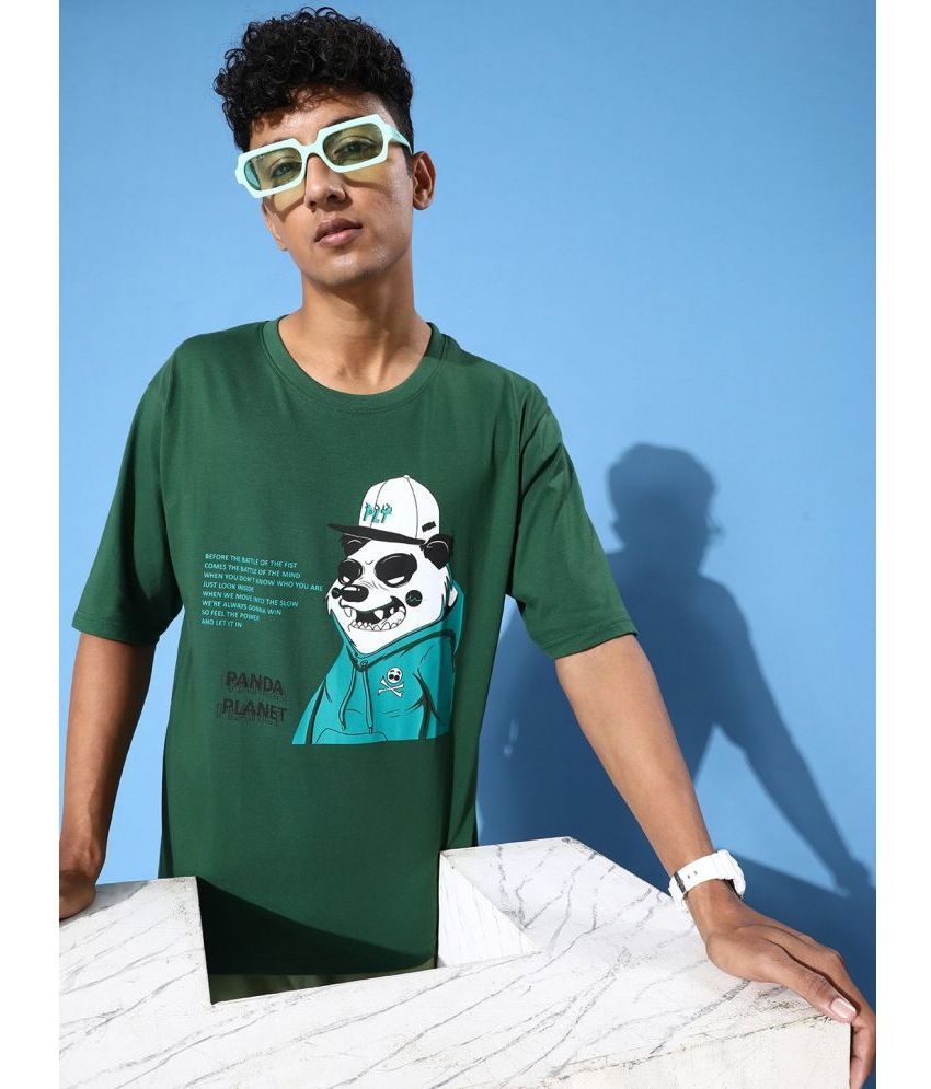     			Free Society Cotton Oversized Fit Printed Half Sleeves Men's T-Shirt - Green ( Pack of 1 )