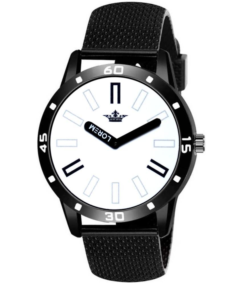     			Lorem Black Leather Analog Men's Watch