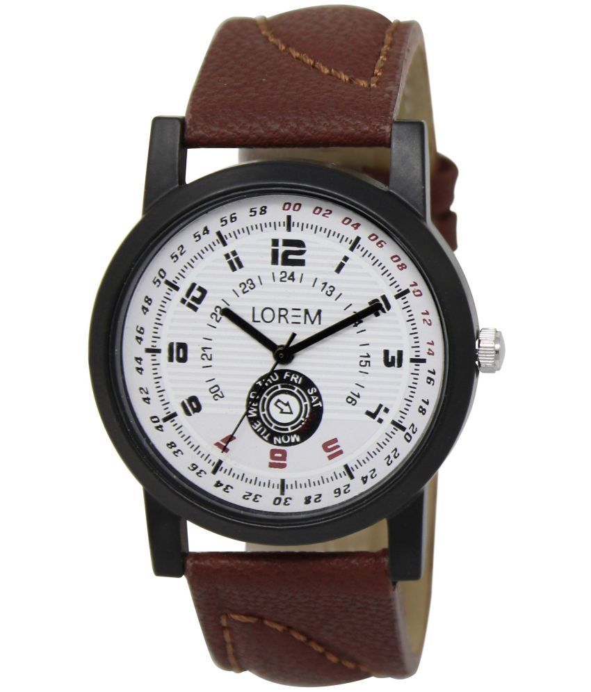     			Lorem Brown Leather Analog Men's Watch