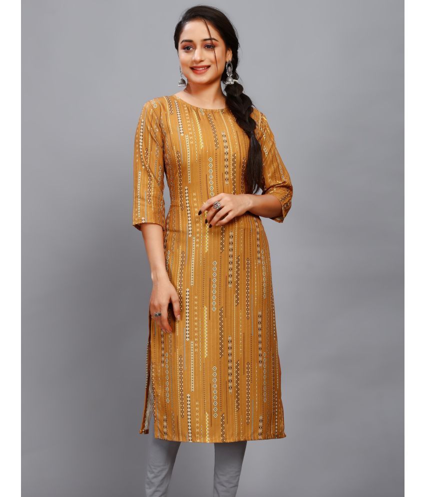     			RIAANA Rayon Printed Straight Women's Kurti - Mustard ( Pack of 1 )