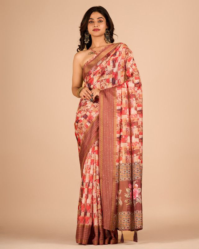     			Sanwariya Silks Cotton Blend Printed Saree With Blouse Piece - Bronze ( Pack of 1 )