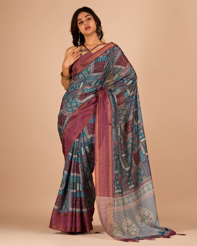     			Sanwariya Silks Cotton Blend Printed Saree With Blouse Piece - Rama ( Pack of 1 )