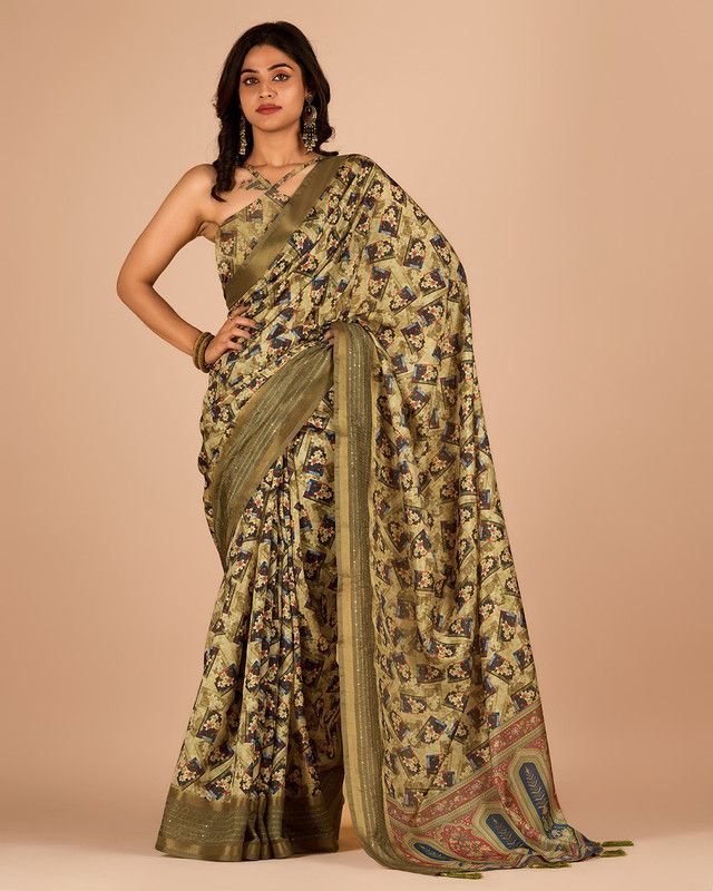     			Sanwariya Silks Cotton Blend Printed Saree With Blouse Piece - LightGreen ( Pack of 1 )