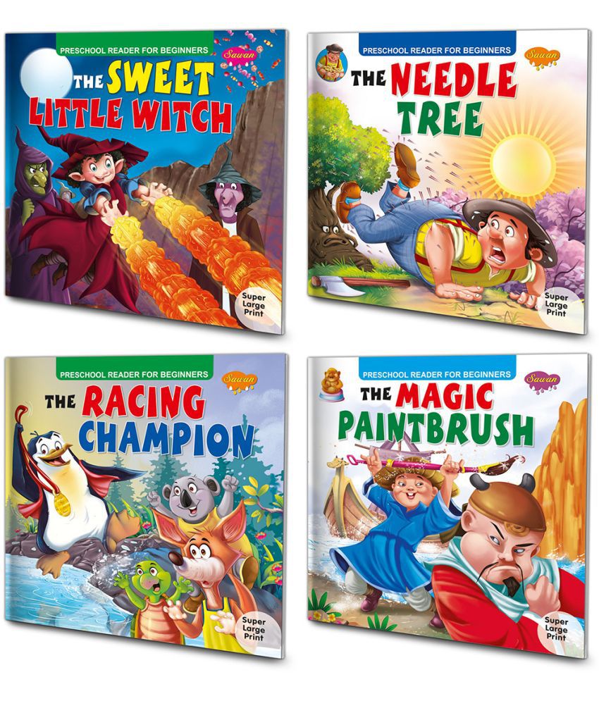     			Sawan Story Books For Beginners & Early Readers Pack Of 4 Books (The Magic Paintbrush, The Needle Tree, The Racing Champion, The Sweet Little Witch) (Paperback, Manoj Publications Editorial Board)