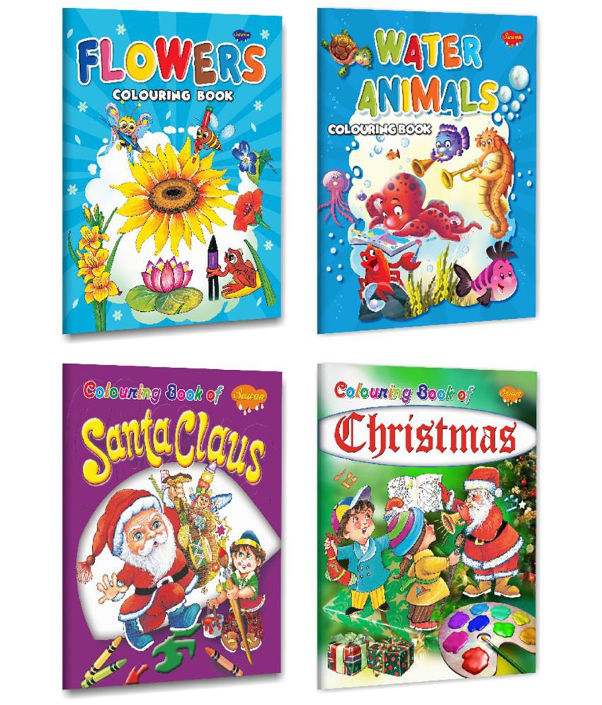     			Set Of 4 Colouring Books For Children - Flowers, Water Animals, Santa Claus, Christmas (Paperback, Manoj Publications Editorial Board)