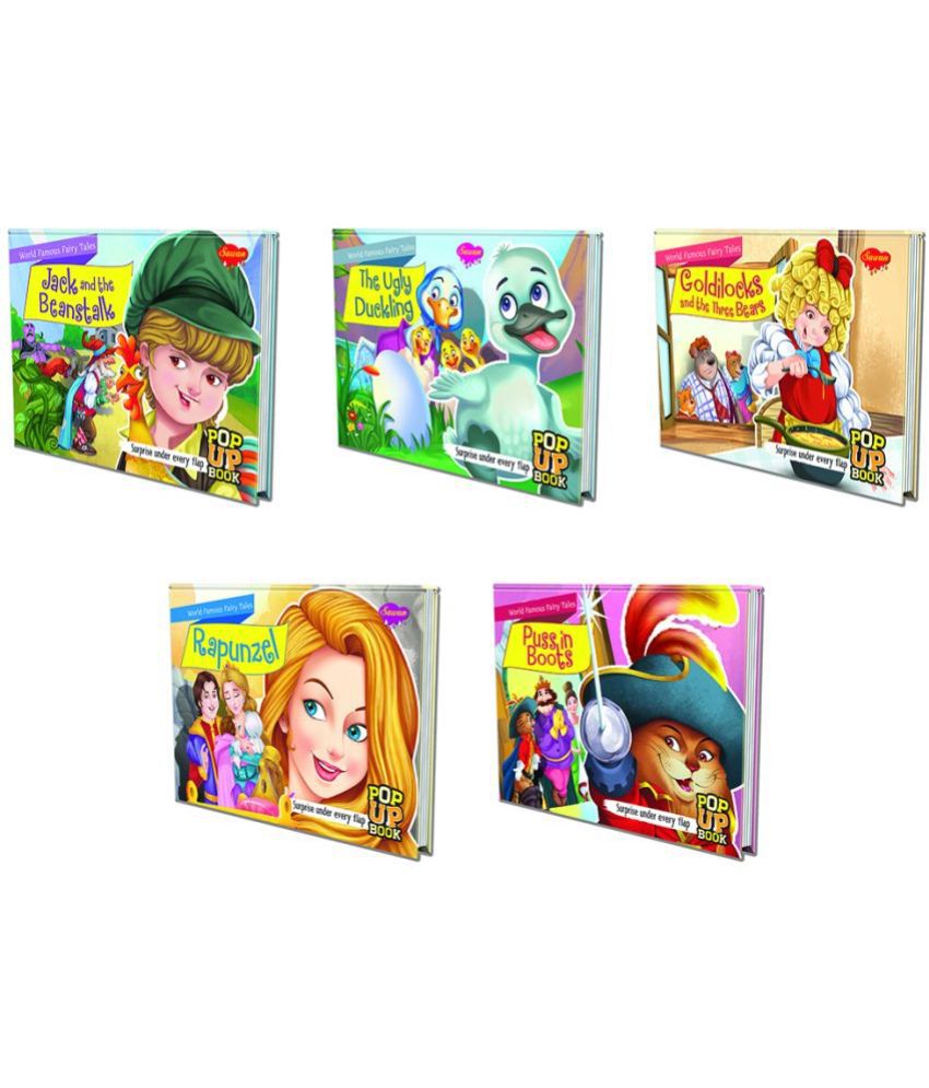     			Set of 5 POP UP books World Famous Fairy Tales | Puss in Boots , Rapunzel ,The Ugly Duckling , Goldilocks & the Three Bears and Jack and the Beanstalk| Wonders of Five pop up books