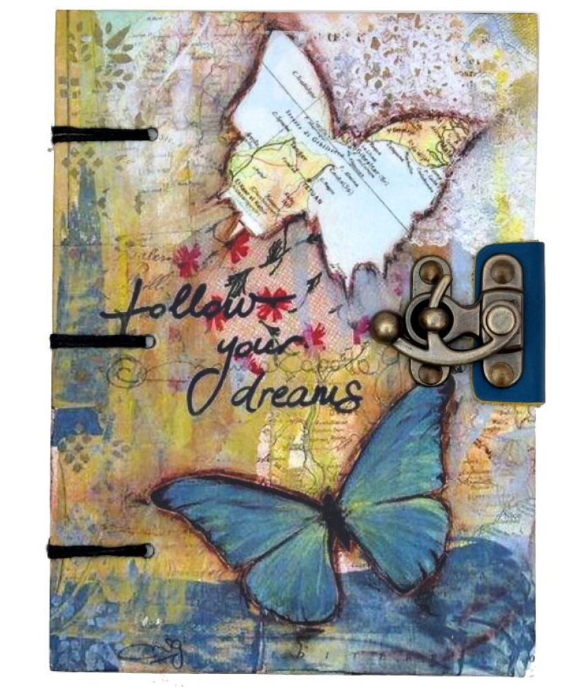     			Butterfly Print Notebook A5 Diary with special binding and antique lock