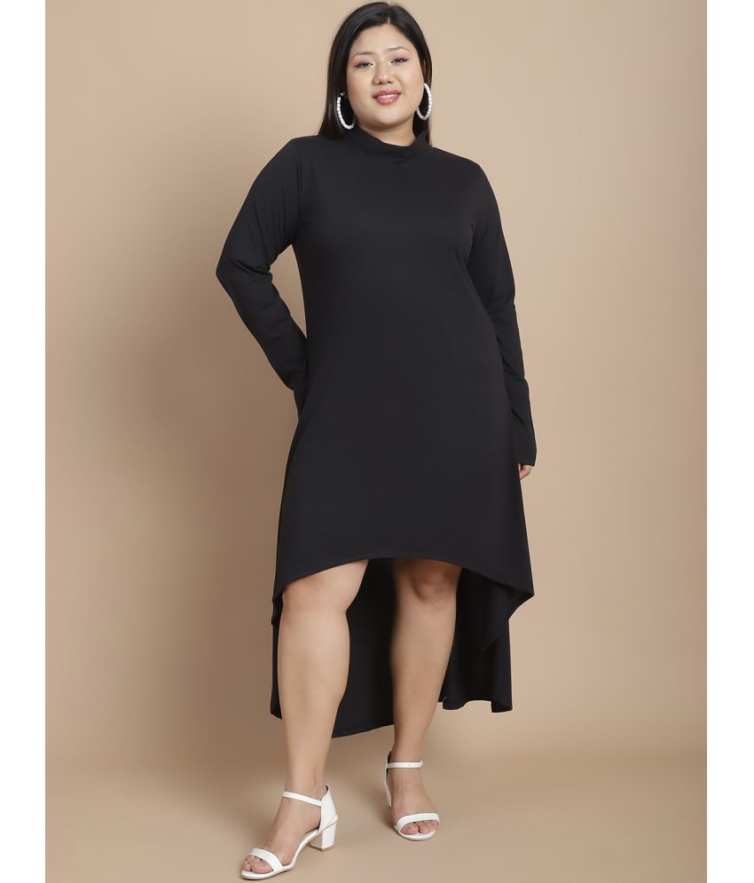     			Rigo Cotton Solid Knee Length Women's Asymmetric Dress - Black ( Pack of 1 )