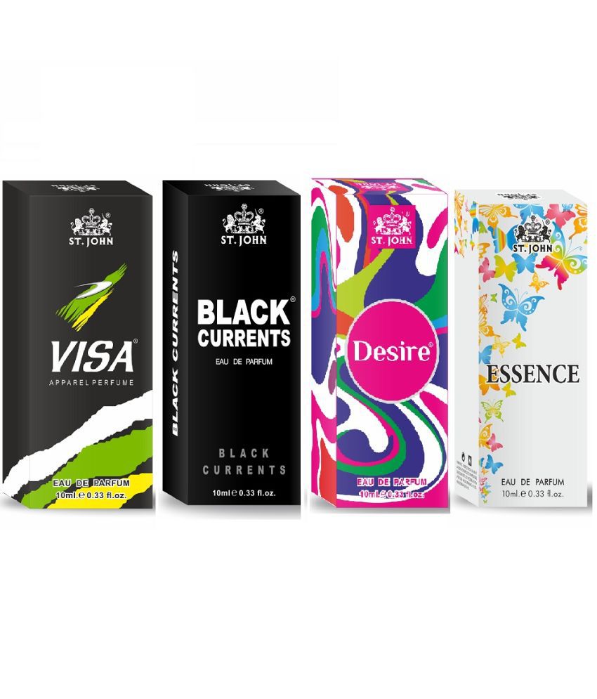     			St. John Black Curret,Desire,Visa & Essance Pocket Perfume for Men 10 ml ( Pack of 4 )