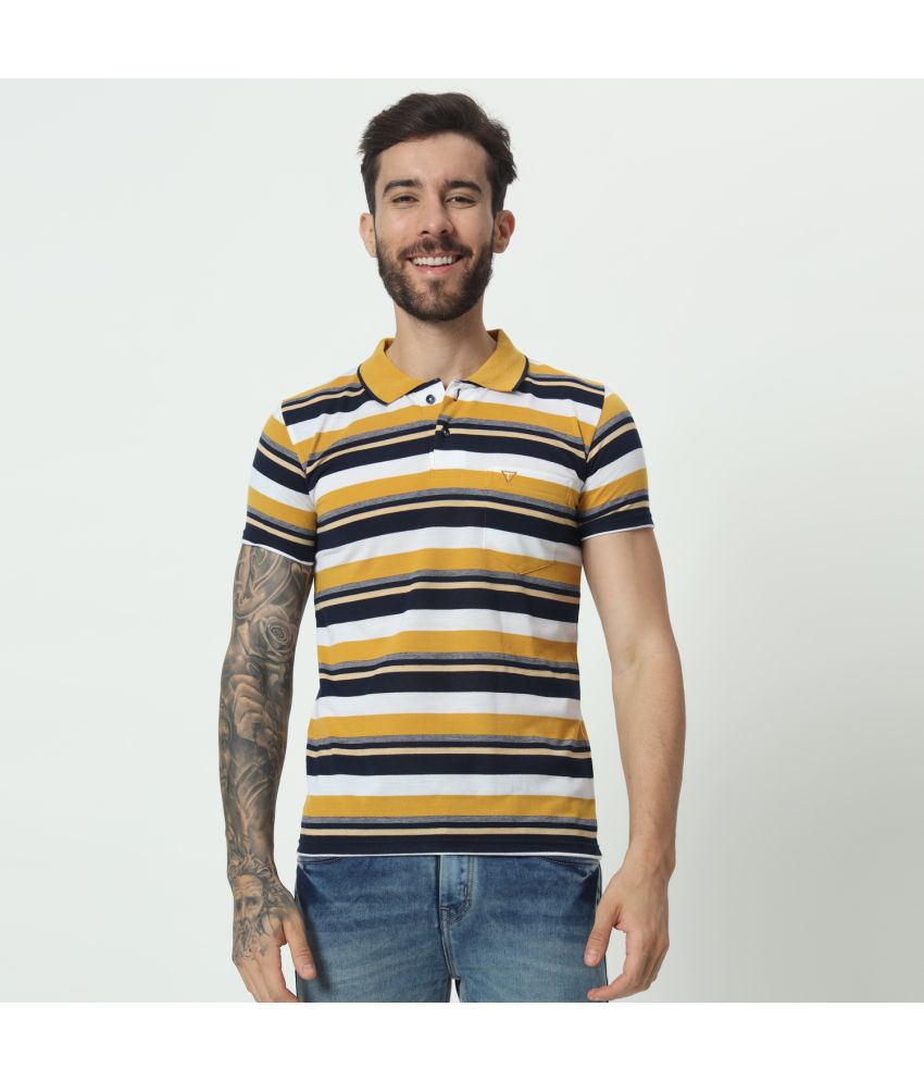     			TAB91 Cotton Blend Regular Fit Striped Half Sleeves Men's Polo T Shirt - Mustard ( Pack of 1 )