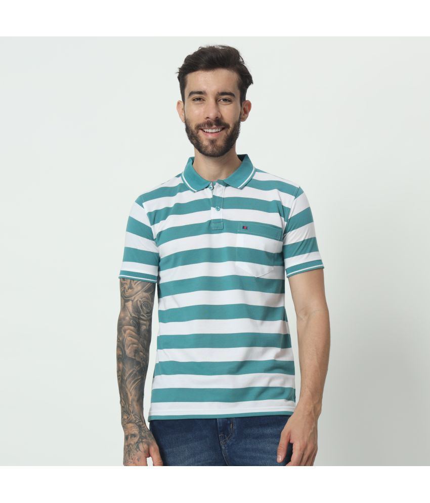     			TAB91 Cotton Blend Regular Fit Striped Half Sleeves Men's Polo T Shirt - Teal Blue ( Pack of 1 )