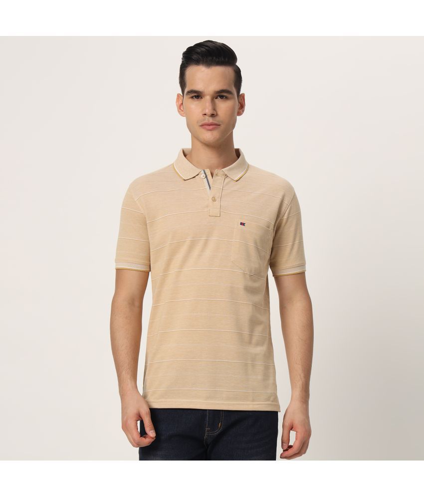     			TAB91 Cotton Blend Regular Fit Striped Half Sleeves Men's Polo T Shirt - Beige ( Pack of 1 )