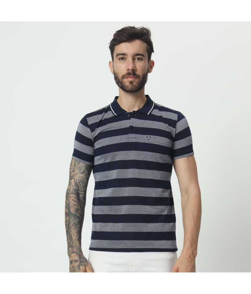     			TAB91 Cotton Blend Regular Fit Striped Half Sleeves Men's Polo T Shirt - Navy ( Pack of 1 )