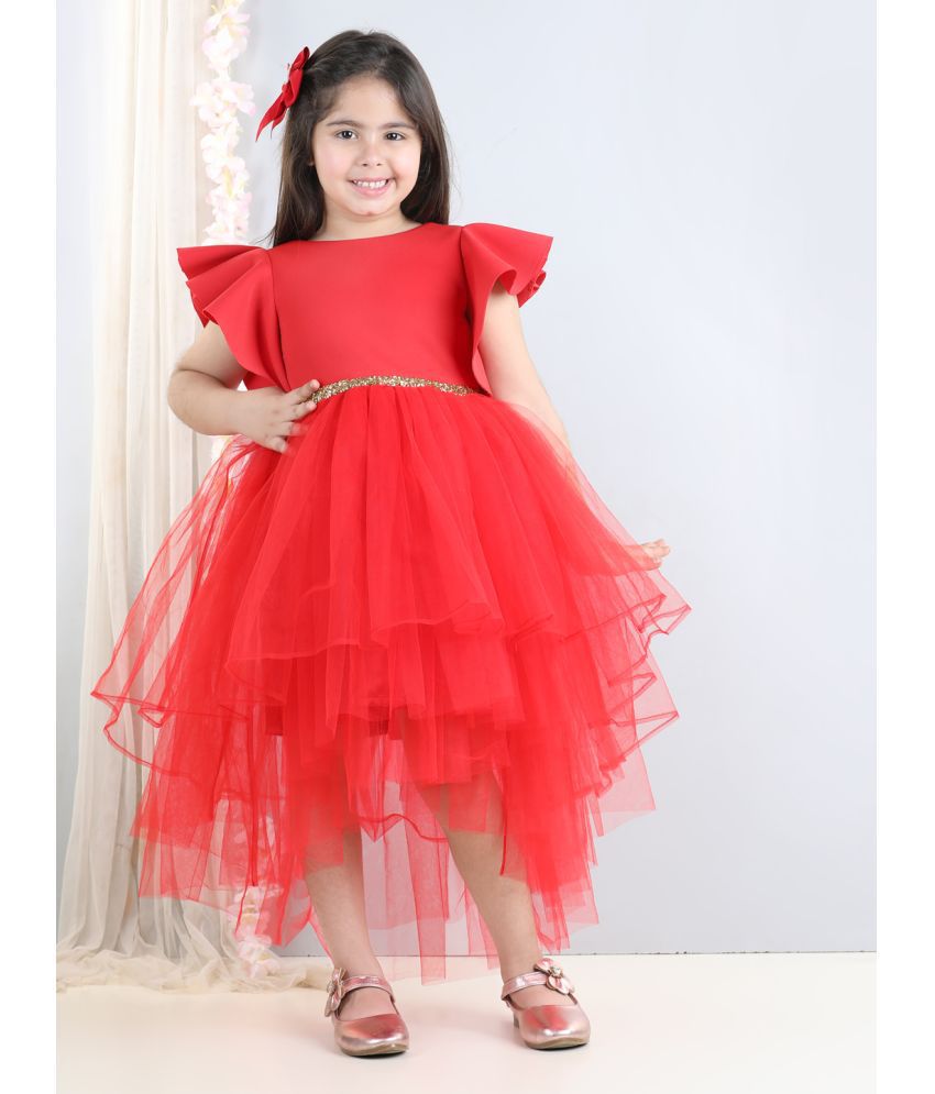     			Toy Balloon Kids Red Net Girls Asymmetric Dress ( Pack of 1 )