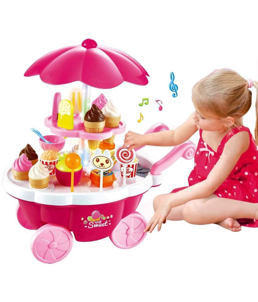     			VBE Sweet Shopping Cart Play Set | Ice Cream | Candy Counter Set | Kitchen Play Set with Lights and Music | Pretend Play Toys for Kids Girls and Boys - Multi Color