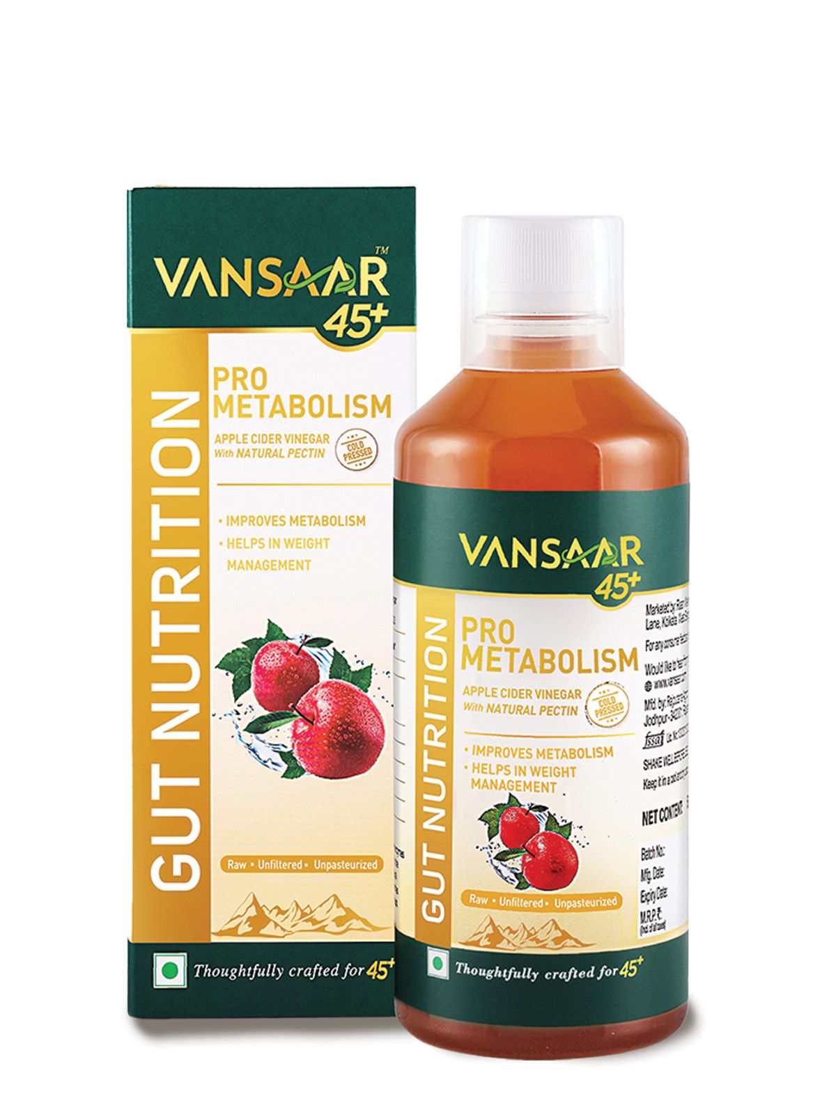     			Vansaar 45+Pro Metabolism Apple Cider Vinegar with Mother 500ml Supports GutHealth&Weight Management