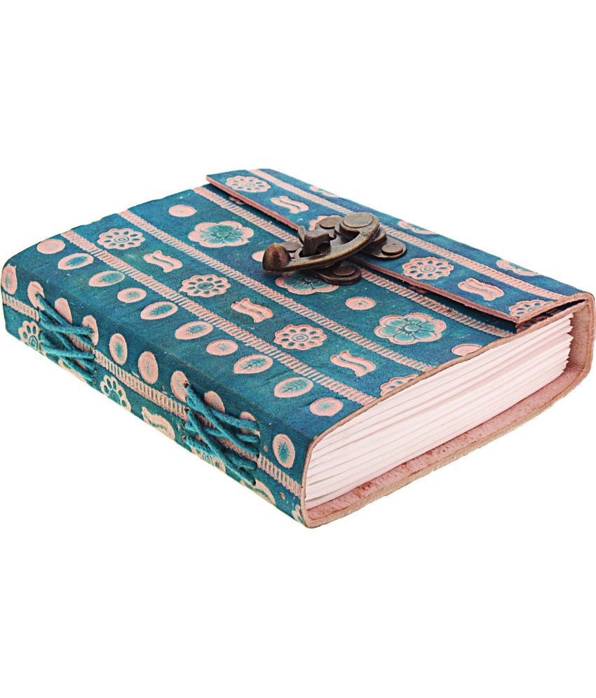     			Blue Leather Embossed Notebook With C-Lock A6 Diary