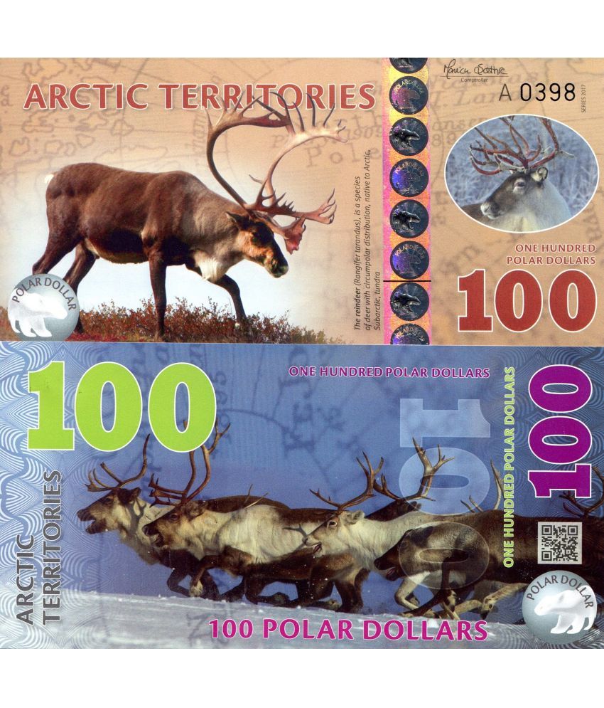     			Extremely Rare Arctic Territories 100 Polar Dollars Polymer Fantasy Note Top Grade Gem UNC