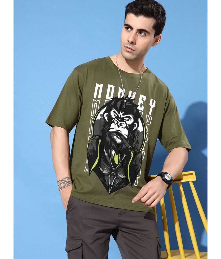     			Free Society Cotton Oversized Fit Printed Half Sleeves Men's T-Shirt - Olive ( Pack of 1 )