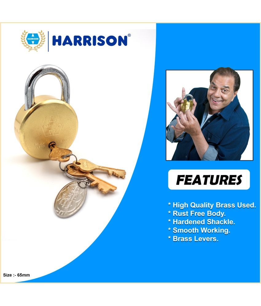     			Harrison Padlocks / Round Padlock 65mm 8 Lever With 3 Keys MP3-0053 Pack of 1/ Brass Material/ Brass Lacquer Finish/door lock, shutter lock, godown lock, gate lock