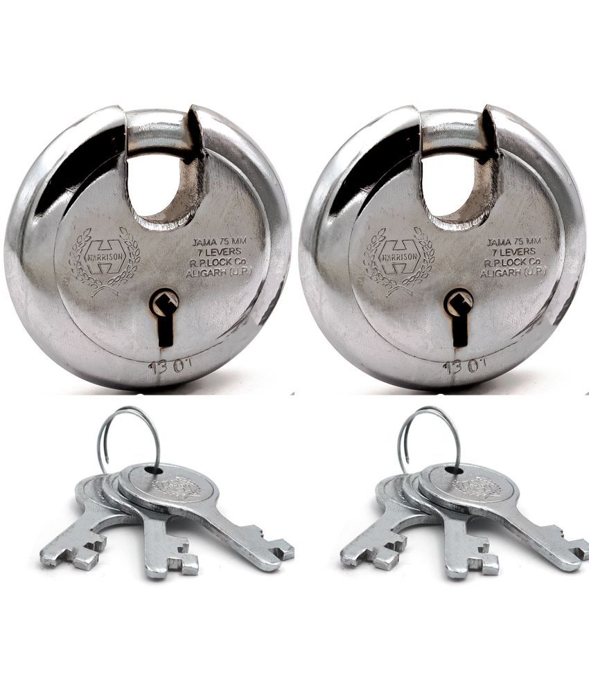     			Harrison Padlocks / Round Padlock 75mm 6 Lever With 3 Keys JAMA-0251 Pack of 2/ Mild Steel Material/ Bright Chrome Plated Finish/door lock, shutter lock, godown lock, gate lock