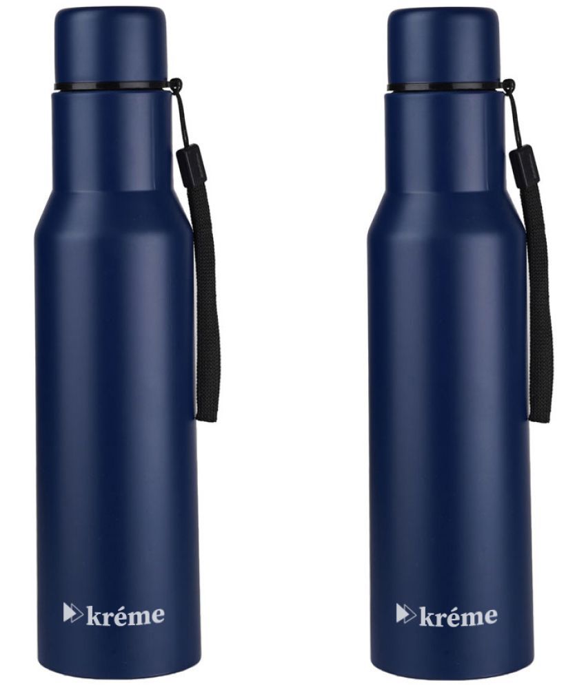     			KREME Kreme 750 ml Bottle (Pack of 2, Blue, Steel) Blue Steel Water Bottle 750 mL ( Set of 2 )