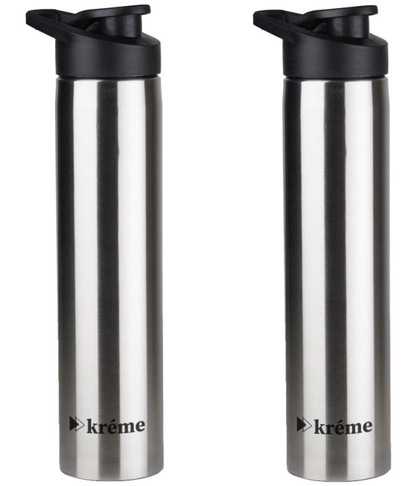    			KREME Kreme 850 ml Bottle (Pack of 1, Steel) Silver Steel Water Bottle 850 mL ( Set of 2 )