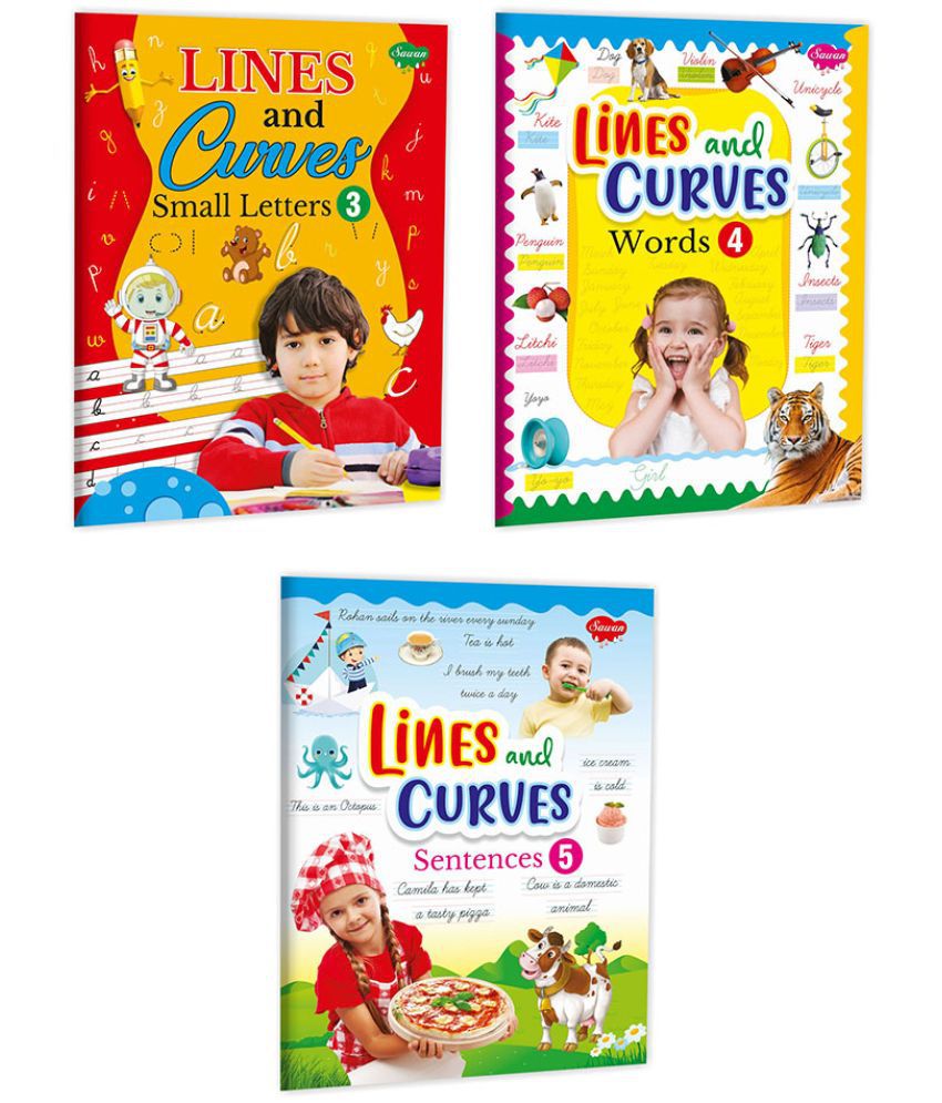     			Set of 3 Pre school Learning Books, Lines and Curves–3-Small Letters, Lines and Curves–4-Words and Lines and Curves–5-Sentences