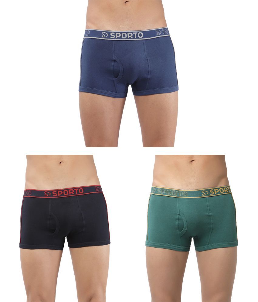     			SPORTO Multicolor Cotton Men's Trunks ( Pack of 3 )