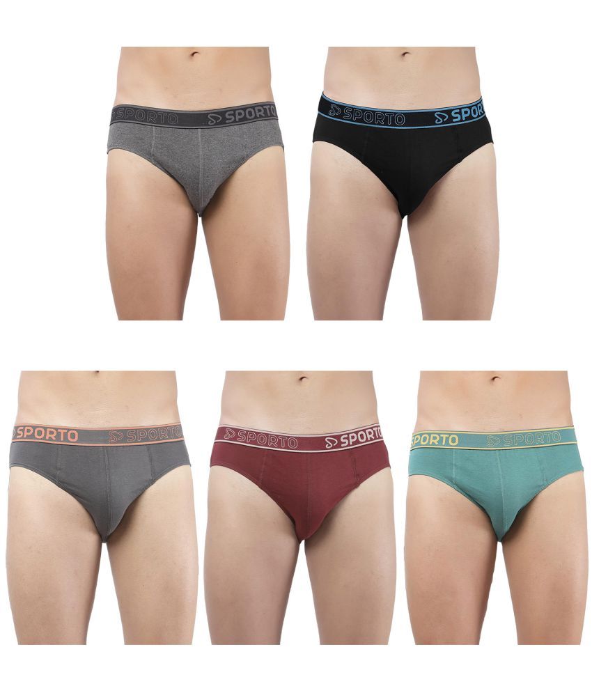     			SPORTO Multicolor Cotton Men's Briefs ( Pack of 5 )