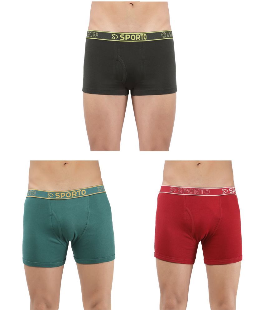     			SPORTO Multicolor Cotton Men's Trunks ( Pack of 3 )