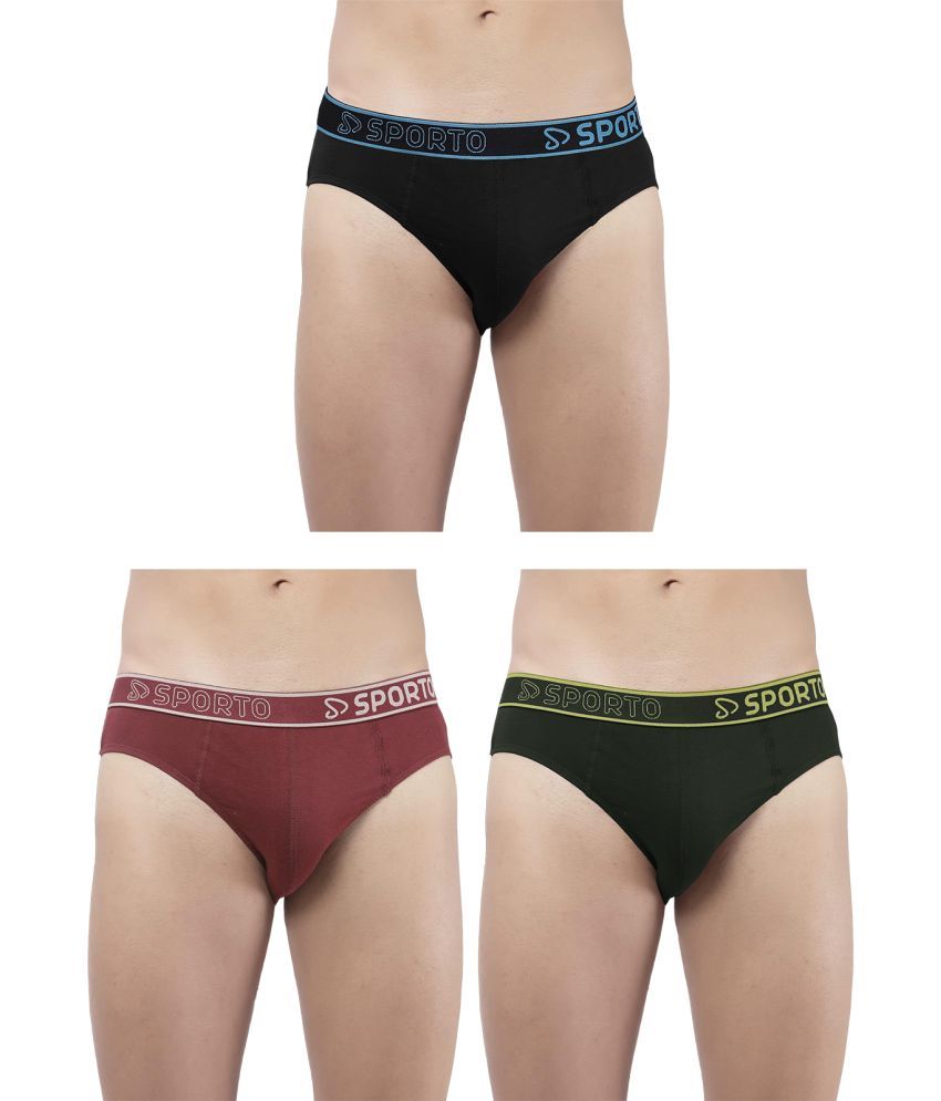     			SPORTO Multicolor Cotton Men's Briefs ( Pack of 3 )