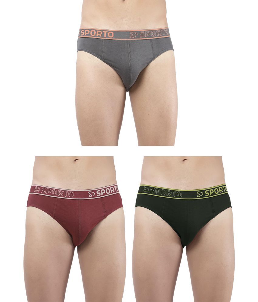     			SPORTO Multicolor Cotton Men's Briefs ( Pack of 3 )