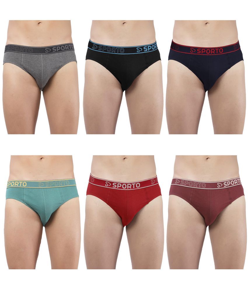     			SPORTO Multicolor Cotton Men's Briefs ( Pack of 6 )