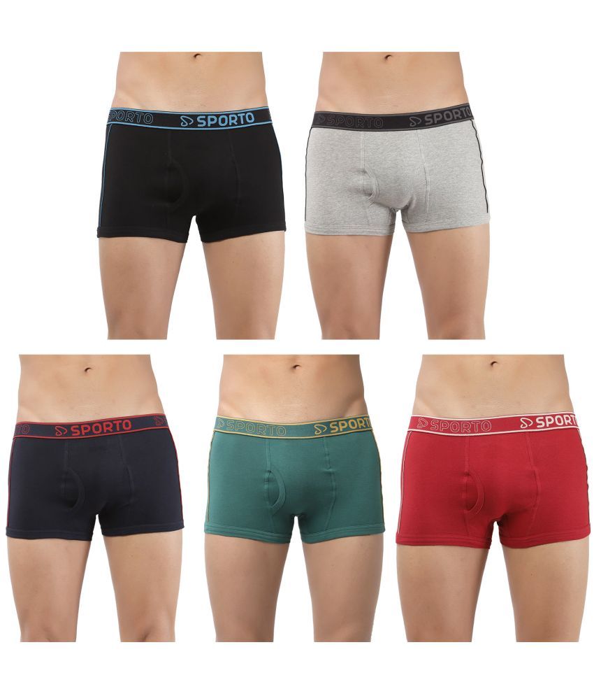     			SPORTO Multicolor Cotton Men's Trunks ( Pack of 5 )