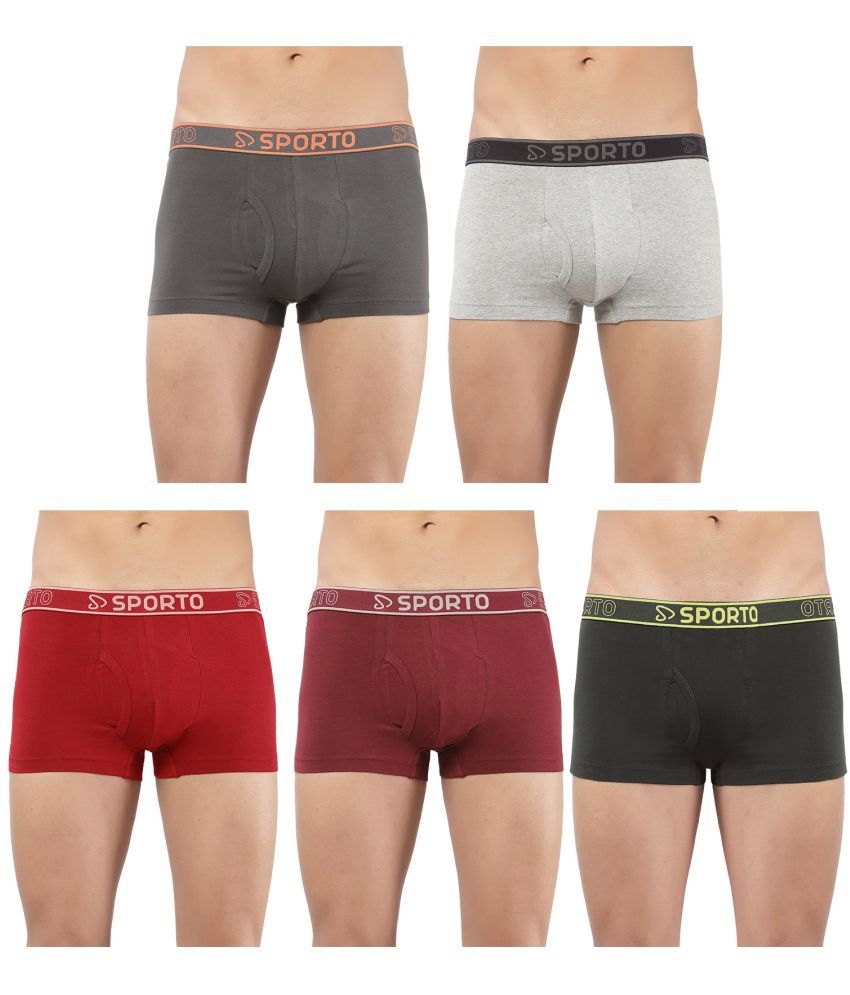     			SPORTO Multicolor Cotton Men's Trunks ( Pack of 5 )