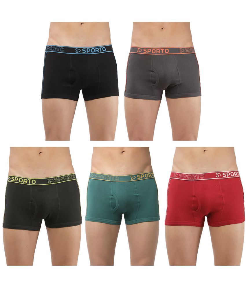     			SPORTO Multicolor Cotton Men's Trunks ( Pack of 5 )